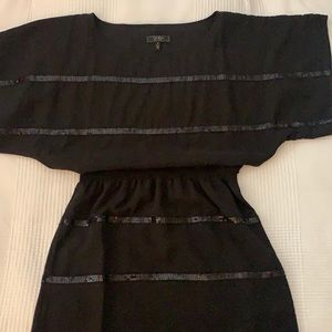 Black cinch waisted dress with sequence detail